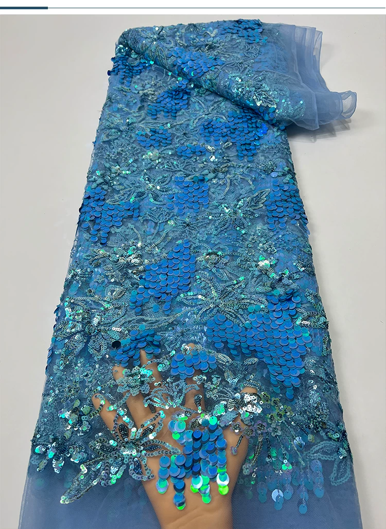 Glitter Tablecloth - ผ้าตาข่ายปักลูกปัดลายดอกไม้ขนาดใหญ่ประดับด้วยเลื่อมสำหรับทำชุดแต่งงานและชุดทางการแบบ DIY ขนาด 1 หลา